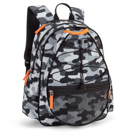 Choco Mocha Kids Tennis Bag for Boys, Kids Tennis Backpack Racket Bag, junior tennis bag 16 Inch, Camo Gray