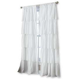 Curtainworks Flounced Ruffle Rod Pocket one Curtain Panel, 63 in, White