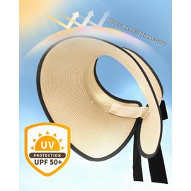 Cappello di Paglia delle Donne con Breccia Larga,Cappello da Sole da Donna Floscio,Cappello Parasole di Paglia Donna Elegante,Pieghevole Estate Cappello Spiaggia per Estate Viaggio Spiaggia Vacanz (A)