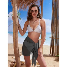 Ekouaer - 2 piezas de pareos de playa para mujer, falda cruzada de gasa para trajes de baño, S-XXL, Negro/ rojo vino, XX-Large