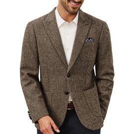 PJ PAUL JONES Men's Two Button Blazer Wool Blend Tweed Suit Jacket Peak Lapel Winter Vintage Sport Coats Khaki