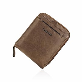 FuninCrea Men's Leather Wallet with ID Sleeves and ID Window, Men's Small Wallet Men's Slim Wallet with Zip and Coin Compartment, brown, Casual
