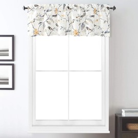 VOGOL Gray Birds Valance for Kitchen Windows Floral Print Window Shades Rod Pocket Curtain Valances for Cafe Farmhouse, 52''x14'', One Piece