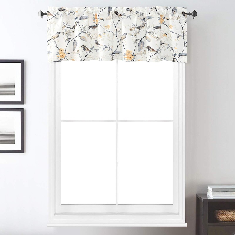 VOGOL Gray Birds Valance for Kitchen Windows Floral Print Window