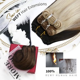 Moresoo Real Hair Wefts, 40 cm, Brown Hair Wefts, Real Hair for Sewing In, Remy Real Hair Wefts, Hair Extensions, Darkest Brown with Light Brown, Invisible, 100 g, Double Wefts, No. P2/8