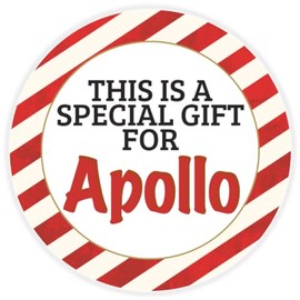 This is a Gift for Apollo - 100 Pack Circle Stickers 3 Inch - Candy Cane Merry Christmas Gift Tag Present Tree Holiday Custom Name Santa Claus