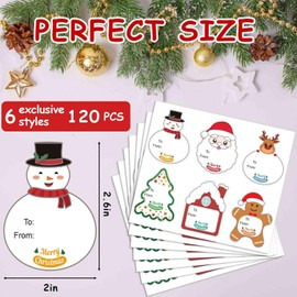 Christmas Gift Tags Stickers, 120 Pcs Christmas Presents Tags Stickers, Self Adhesive Christmas Name Tags Stickers, Christmas Labels Stickers for Gifts Wrap Envelope Holiday Decor (2 x 2.6 Inch)