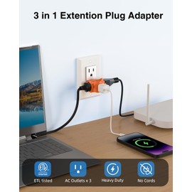 K KASONIC - 3-Outlet Grounding Adapter, Multiple Plug Outlet Extender, Power Splitter, [ETL Listed] Heavy-Duty Grounded Power Tap - 4 Pack, Orange