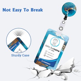 Kaket Lanyard with Card Holder, Retractable Badge Holder for ID Card, Neck Strap Lanyard with Retractable Badge Reel with Clip for Kids Teens Adults Office School (Blue Marble)