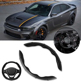 KEEPDSGN 15''Carbon Fiber Leather Car Steering Wheel Cover Non-Slip For Dodge Charger R/T
