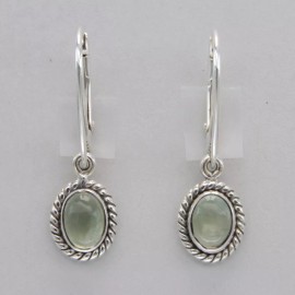 Amber America Green Oval PREHNITE  Earrings 925 STERLING SILVER Leverback Genuine Natural #21e