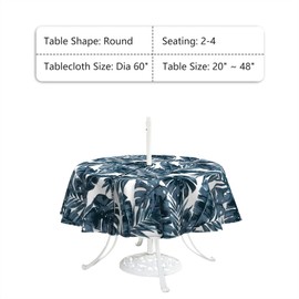 LVTXIII Outdoor Tablecloth with Umbrella Hole and Zipper, 60 Inch Water-Repellent Patio Table Cloth, Round Table Covers for Backyard Garden, Palm Blue