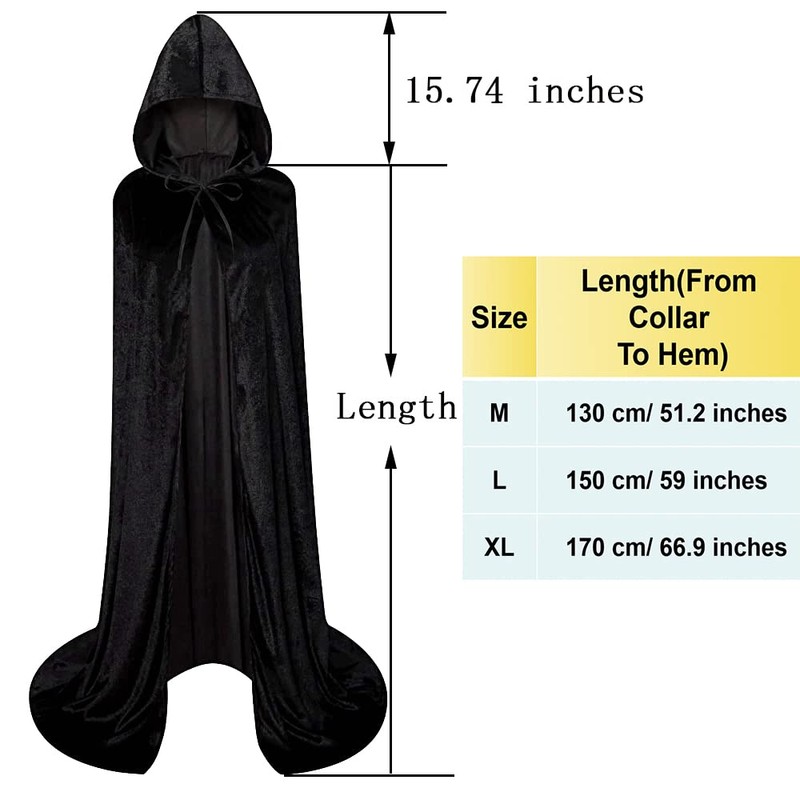 LHJ Cloak with Hood Costume Hooded Cape Crushed Velvet for