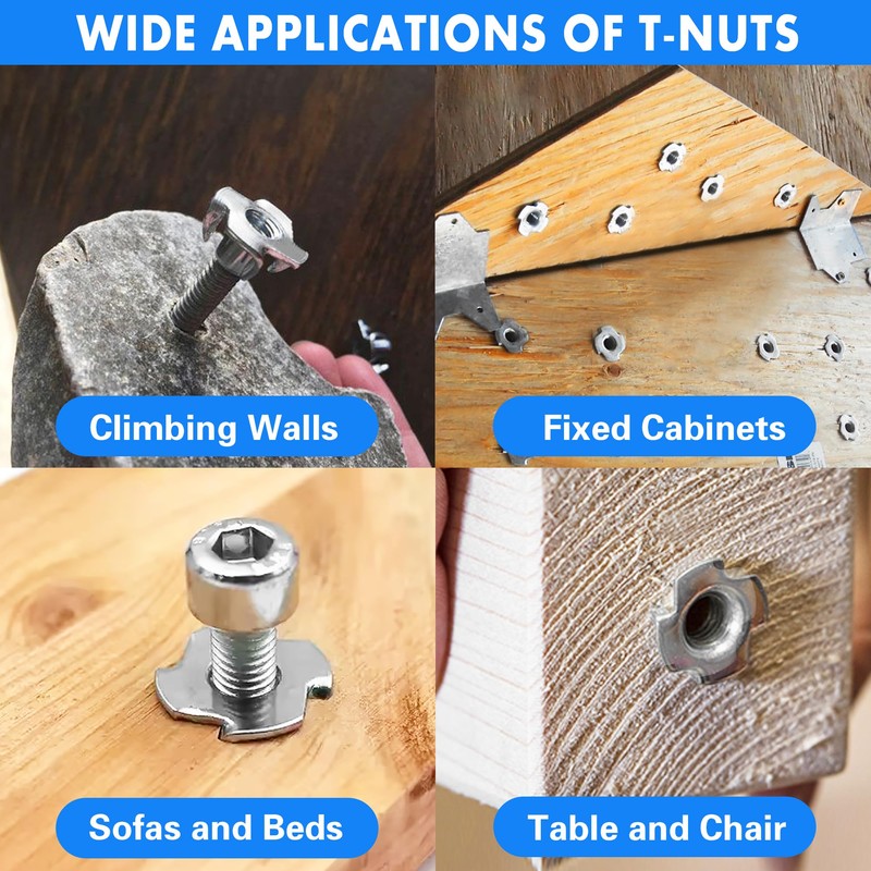 35 Pack 1/4-20 T-Nuts, 304 Stainless Steel 4-Pronged Tee Nut
