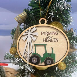 Green Tractor Farming in Heaven Christmas Tree Holiday Ornament, Wood 2 Layers Green Tractor Ornament, Gift for Farming Lovers, Christmas, Birthday, Farmer, Sympathy Gifts in Memory of Dad, Grandpa