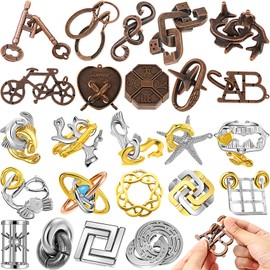 Yilloog 24 Pcs Metal Brain Teaser Puzzles Assortment for Adults Difficult Magic Puzzles Highly Hard Brain Games Iq Logic Test Disentanglement Game for Classroom Mind Challenge(Novelty)