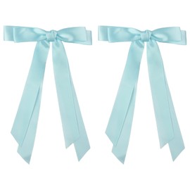 Totelux Bow Hair Clips Silky Satin Hair Ribbon Ponytail Holder Hair Bows with Long Tail Bowknot Hair Barrette for Women Girls Hair Accessories Light Blue 2Pcs