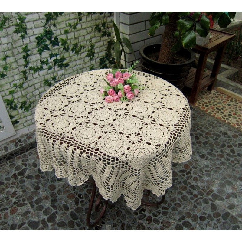 23 Inch Square Beige 100% HANDMADE Crochet Lace Placemats Doilies