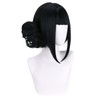 MAGQOO Black Wig with Buns Short Straight Bob Wig with