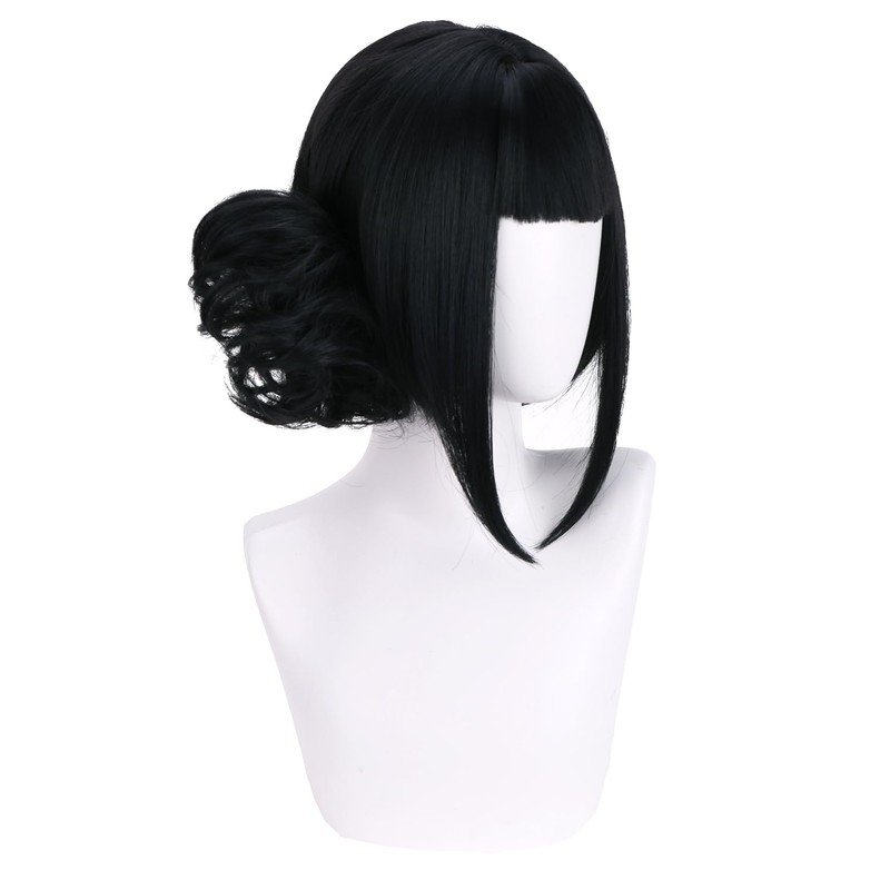 MAGQOO Black Wig with Buns Short Straight Bob Wig with