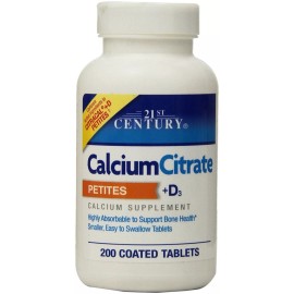 21st Century Calcium Citrate Petites Plus D3 Coated Tablets Supplement 200 Count