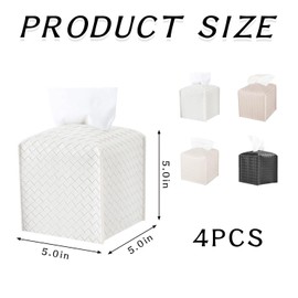 CQQNIU 4 Pieces Cube Tissue Box, Woven Tissue Box, Fashionable And Simple Tissue Box, Home Decoration, Pu Leather Tissue Box