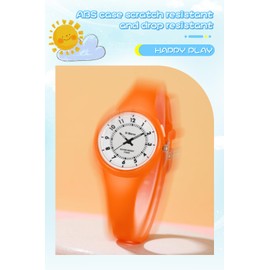Kids Watches for Boys Girls 50M Waterproof Kids Analog Watches Learning Time Children Watch Easy to Read for Ages 3-12 Kids, Great Gifts for Kids (Orange)