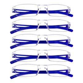 5 Pairs Reading Glasses, Blue Light Blocking Glasses, Computer Reading Glasses for Women and Men, Fashion Square Eyewear Frame (Blue,+3.50 Magnification)