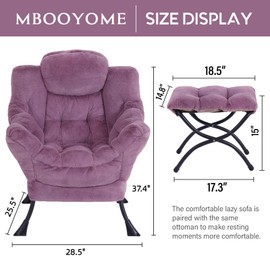MBOOYOME Lazy Chair with Ottoman, Modern Accent Chair Contemporary Lounge Leisure Upholstered Sofa Chair Set with Armrests, Reading Chair for Living Room, Bedroom, Office, Plush Purple