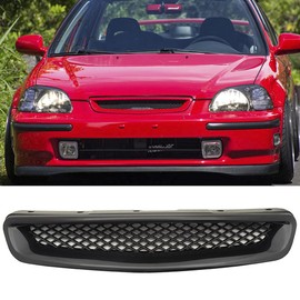 IKON MOTORSPORTS, Grille Compatible With 1996-1998 Civic Pre-Facelift Models, ABS Black Front Bumper Hood Grill Hood Guard by, 1997