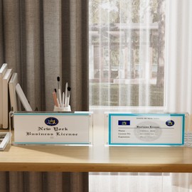 HOZE Acrylic Business License Frame - Desk/Table Top Display for 4x9 Business License Certificate - Clear Panoramic Photograph Picture Frame (Full Frame 4x10 Inch) - Perfect Cosmetology License Frame