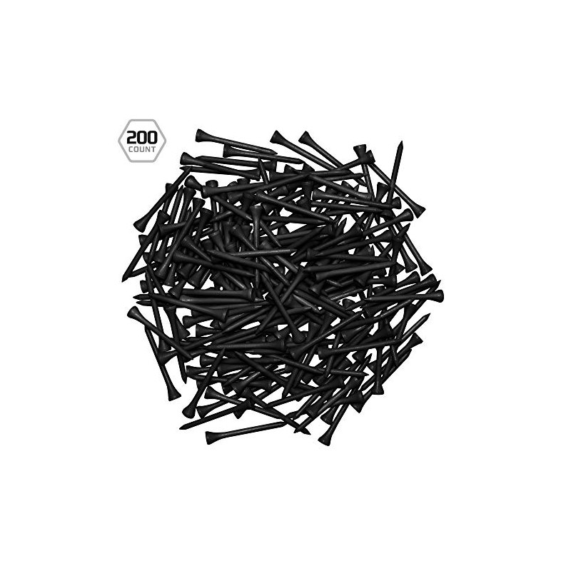 IZZO Golf Wood Golf Tees, 1.75 Inch, Black, 200 Pack