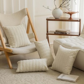 Home Brilliant Decorative Cream Cushions Cover for Bedroom Living Room, Plain Design Beige Cushion Covers, Soft Corduroy Large Cushions 60cm x 60cm, Set of 2, Cream