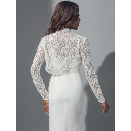 Atigy Women's Lace Bolero Jacket for Evening Dresses Long Sleeve Festive Shoulder Jacket Short Wedding Bolero Jacket for Dresses, White
