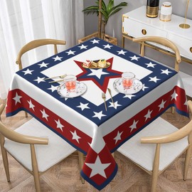 AGAYNA 4th of July Tablecloth Square 60x60 Inch Blue Red White Patriotic Stars Striped Table Cloth,Stain Resistance Independence Day Table Covers for Kitchen Dining,Small Tablecloth for Party Picnic