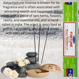 Satya Fortune Nag Champa Incense Sticks Pack of 3 X 15G with Free Holder Agarbatti for Home, Outdoor, Aromatherapy, Spa, Yoga, Meditation, Healinger)