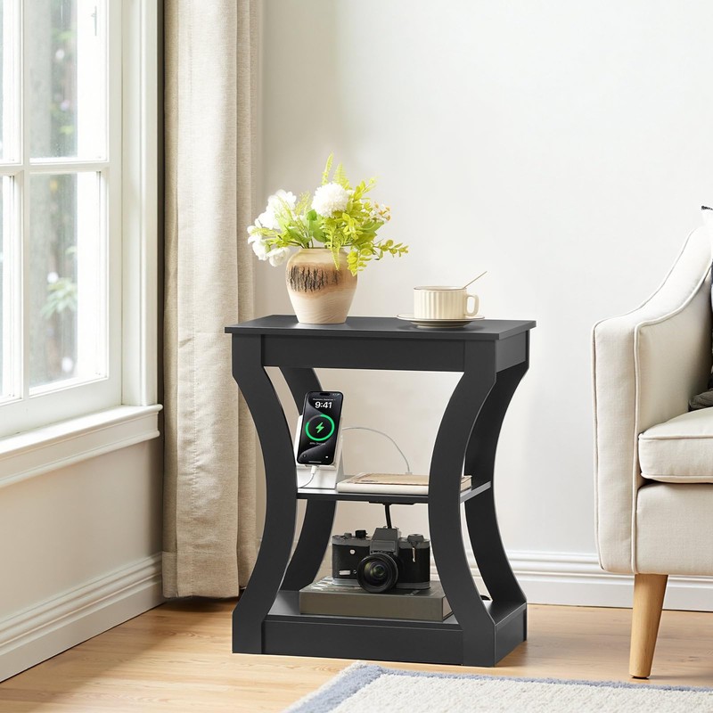 MAHANCRIS End Table with Charging Station, Side Table with USB