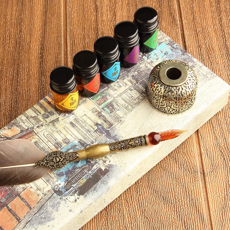 GC QUILL Feather Glass Dip Pen and Ink Set, Glass