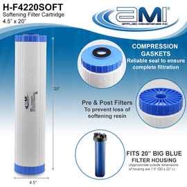 Water Softening Filter Cartridge | 4.5" x 20" to fit 20" Housing | Ion Exchange Filter Softens Water | Great for Washing Machines and Appliances (4.5 x 20)