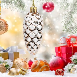 Pack of 8 Glitter Christmas Tree Decorations Cones, Christmas Tree Decorations Champagne Christmas Baubles Funny Pine Cones Decoration Pendant Christmas for Christmas Tree Decoration Christmas Tree