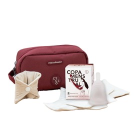 Menstruations-Pack: Menstruationstasse + wiederverwendbare Stofflippenschutz + wasserdichte Kosmetiktasche (Größe 0)
