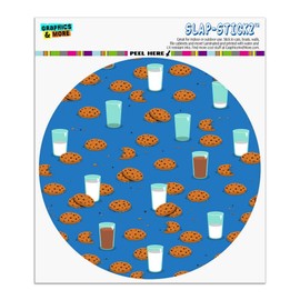 Chocolate Chip Cookies and Milk Pattern Automotive Car Window Locker Circle Bumper Sticker