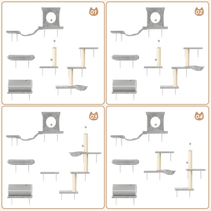 NUNU LAB Cat Furniture Set, 7 PC Luxury Wall Mounted