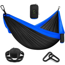 Hamaca de camping doble y individual portátil con correas de árbol, hamacas de paracaídas de nailon ligero, accesorios de camping, equipo para mochileros interiores y exteriores, viajes, senderismo, playa