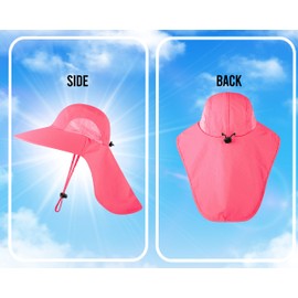 UPF 50+ Sun Protection Hat for Unisex Adult UV Solar Protection Wide Brim Outdoor Beach Fishing Bucket Bonnie Cap Visor with Neck Flap Breathable Mesh Lightweight Foldable Windproof B Fuchsia
