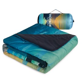 hotkoko Hooded Stadium Blanket, Waterproof Windproof Outdoor Fleece Blanket Warm Wearable Camping Blanket for Outdoor Camping, Picnic, Stadium, Sports, Beach, Car, Dogs