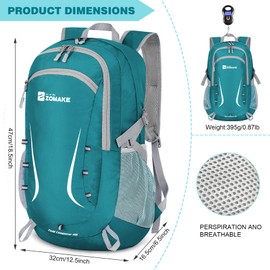 ZOMAKE 40L Foldable Backpack Lightweight Rucksack,Packable Small Backpacks Water Resistant for Travel Hiking Camping Walking Men Women(Lake Green)