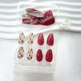 30 Pcs Almond Flower Press on Nails Short Fake Nails Full Cover False Nails Press ons with Floral Designs Glossy Glue on Nails Spring Fall Acrylic Stick on Nails for Women