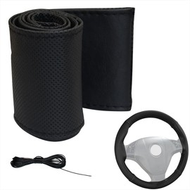 LBM54 Steering Wheel Cover for Lacing, Black Perforated with Black Stitching