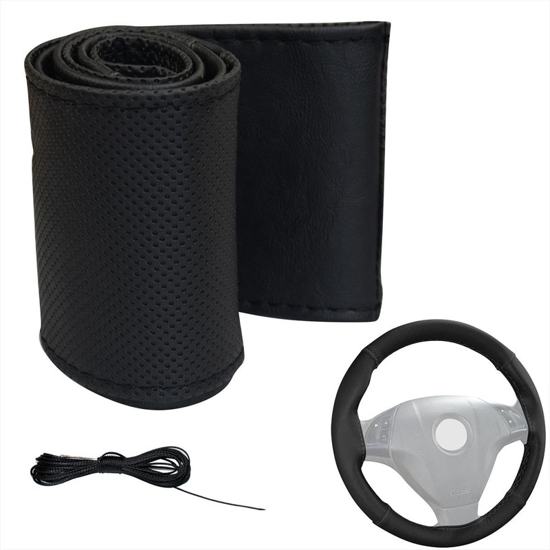 LBM54 Steering Wheel Cover for Lacing, Black Perforated with Black
